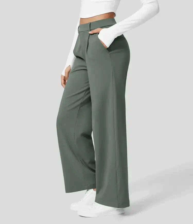 pantalons taille haute en stretch avec jambe droite